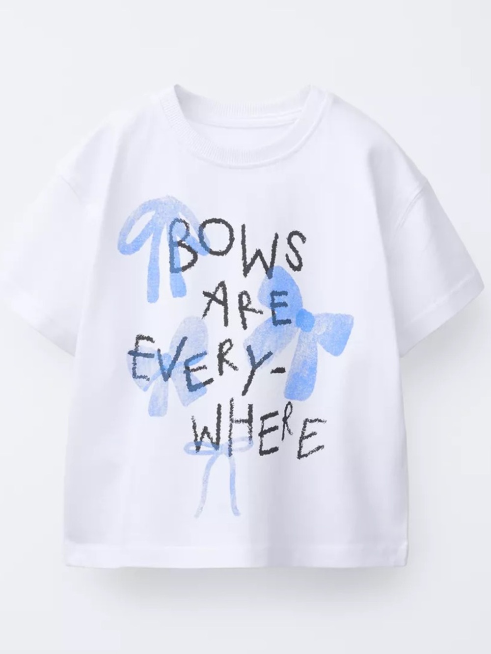Zara White Tee with Blue Bow Graphics